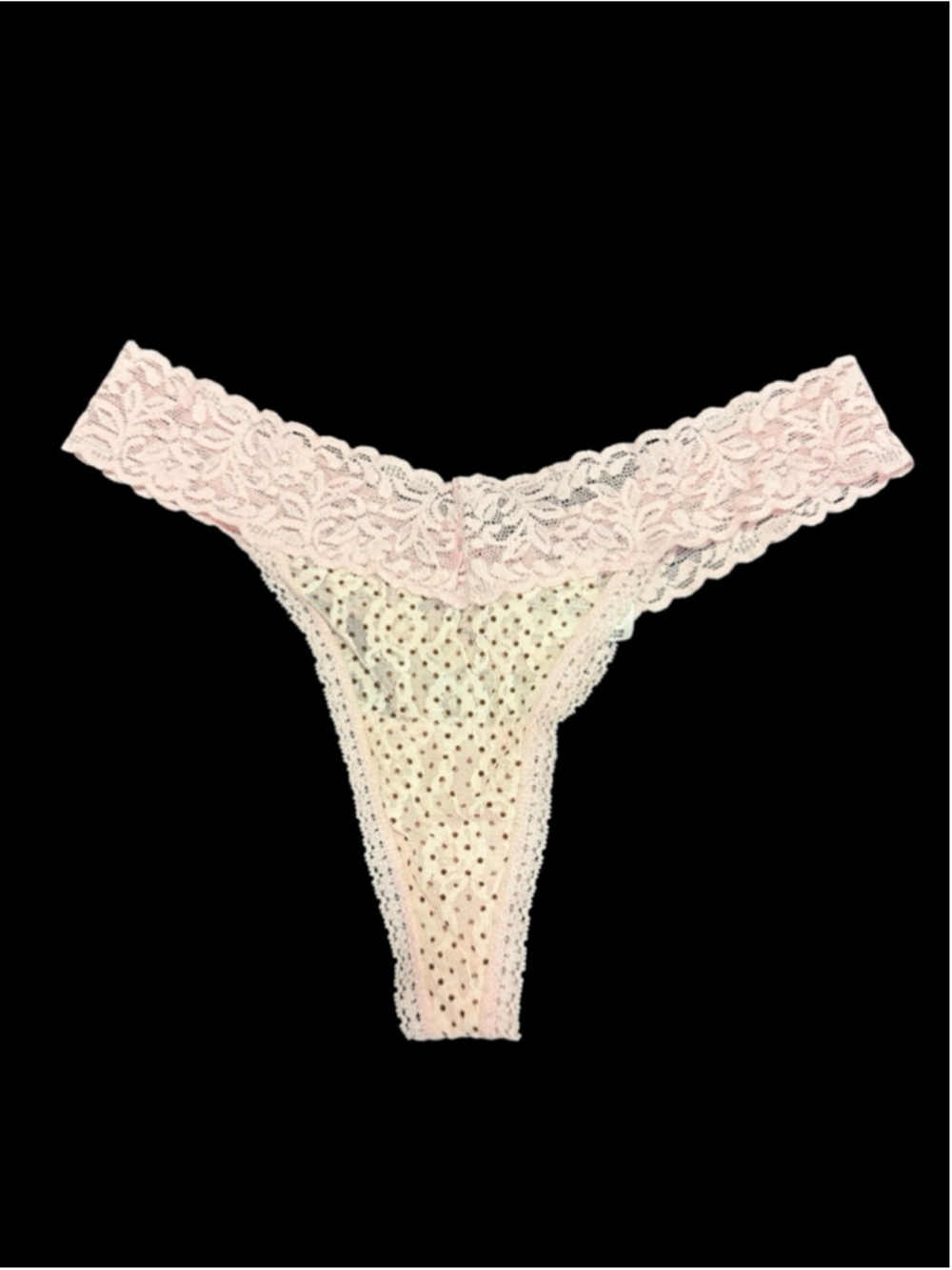 Women's Maidenform Pink Gold Polka Dot Lace Thong Panty One Size